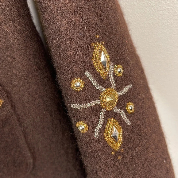 VINTAGE Mat Collection Brown Wool Jacket Blazer Embellished Grandma Size Small - Picture 6 of 14